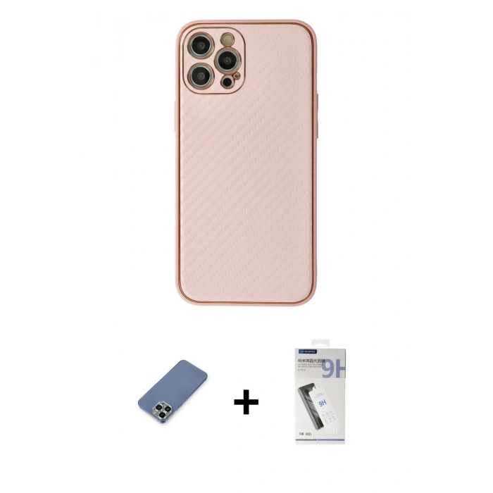 MARSİLYAN™- iPhone 12 Pro Kılıf Ahenk Işık - Şeffaf Uv Polymer Nano Ekran Koruyucu + Metal Kamera Lens Koruma Cam - AKYL