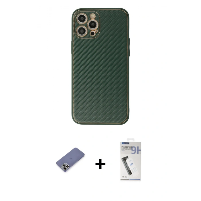 MARSİLYAN™- iPhone 12 Pro Kılıf Ahenk Işık - Şeffaf Uv Polymer Nano Ekran Koruyucu + Metal Kamera Lens Koruma Cam - GD