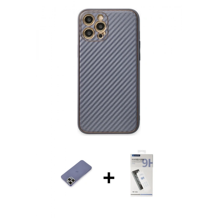 MARSİLYAN™- iPhone 12 Pro Kılıf Ahenk Işık - Şeffaf Uv Polymer Nano Ekran Koruyucu + Metal Kamera Lens Koruma Cam - GD