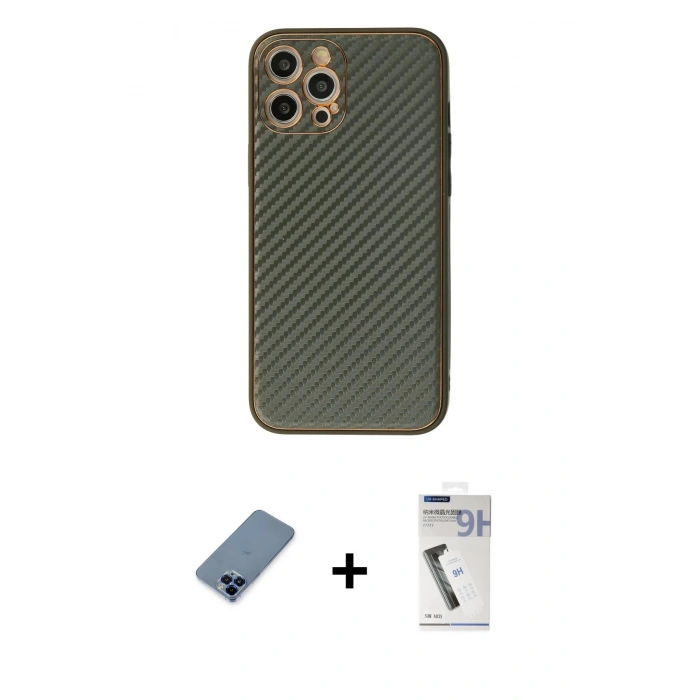 MARSİLYAN™- iPhone 12 Pro Kılıf Ahenk Işık - Şeffaf Uv Polymer Nano Ekran Koruyucu + Metal Kamera Lens Koruma Cam - MI
