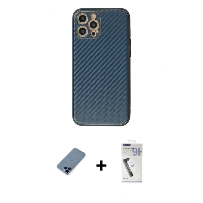 MARSİLYAN™- iPhone 12 Pro Kılıf Ahenk Işık - Şeffaf Uv Polymer Nano Ekran Koruyucu + Metal Kamera Lens Koruma Cam - MI