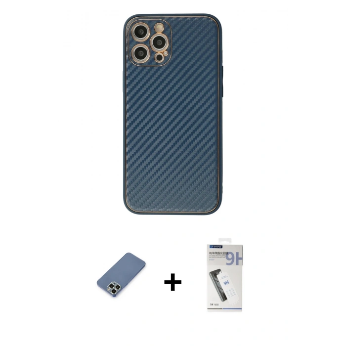 MARSİLYAN™- iPhone 12 Pro Kılıf Ahenk Işık - Şeffaf Uv Polymer Nano Ekran Koruyucu + Metal Kamera Lens Koruma Cam - AKYL