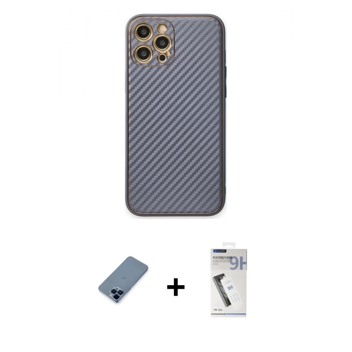 MARSİLYAN™- iPhone 12 Pro Kılıf Ahenk Işık - Şeffaf Uv Polymer Nano Ekran Koruyucu + Metal Kamera Lens Koruma Cam - MI