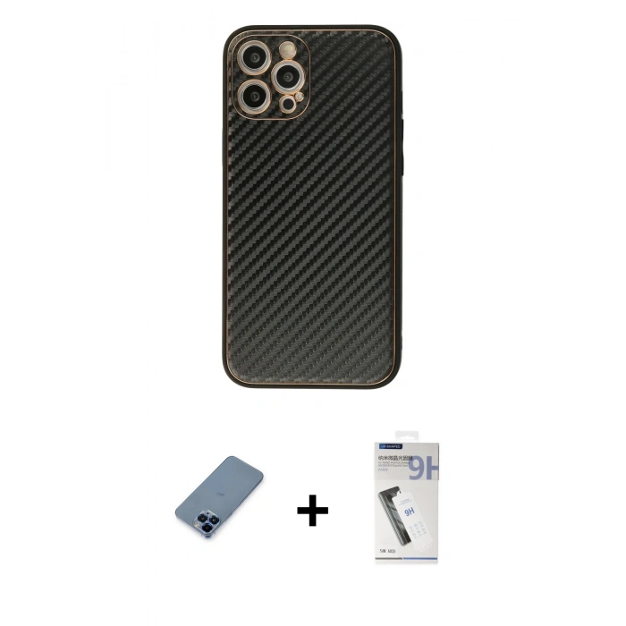 MARSİLYAN™- iPhone 12 Pro Kılıf Ahenk Işık - Şeffaf Uv Polymer Nano Ekran Koruyucu + Metal Kamera Lens Koruma Cam - MI