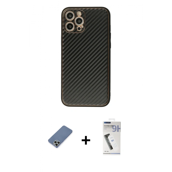 MARSİLYAN™- iPhone 12 Pro Kılıf Ahenk Işık - Şeffaf Uv Polymer Nano Ekran Koruyucu + Metal Kamera Lens Koruma Cam - AKYL