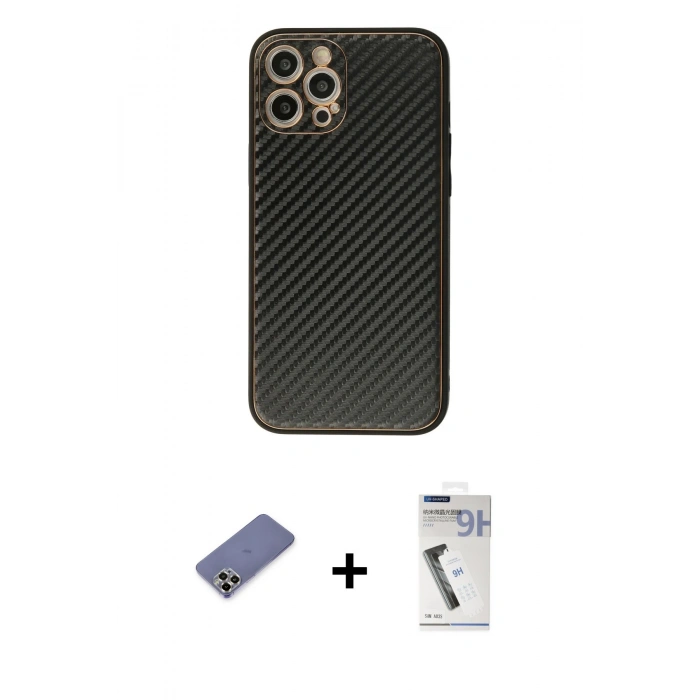 MARSİLYAN™- iPhone 12 Pro Kılıf Ahenk Işık - Şeffaf Uv Polymer Nano Ekran Koruyucu + Metal Kamera Lens Koruma Cam - GD