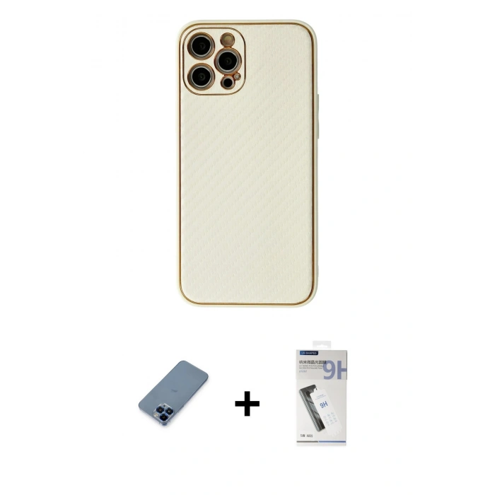 MARSİLYAN™- iPhone 12 Pro Kılıf Ahenk Işık - Şeffaf Uv Polymer Nano Ekran Koruyucu + Metal Kamera Lens Koruma Cam - MI