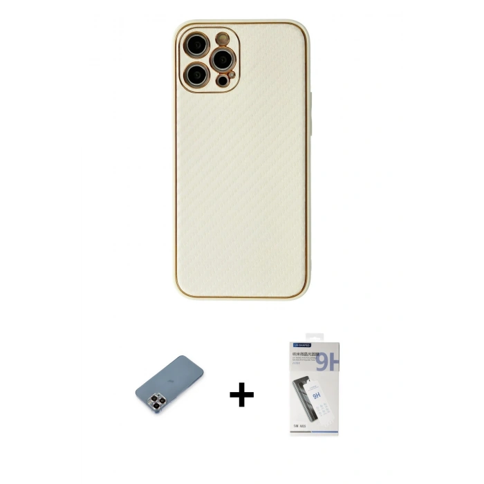 MARSİLYAN™- iPhone 12 Pro Kılıf Ahenk Işık - Şeffaf Uv Polymer Nano Ekran Koruyucu + Metal Kamera Lens Koruma Cam - MR