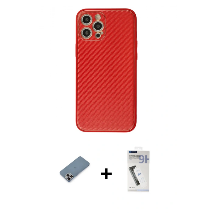 MARSİLYAN™- iPhone 12 Pro Kılıf Ahenk Işık - Şeffaf Uv Polymer Nano Ekran Koruyucu + Metal Kamera Lens Koruma Cam - MR