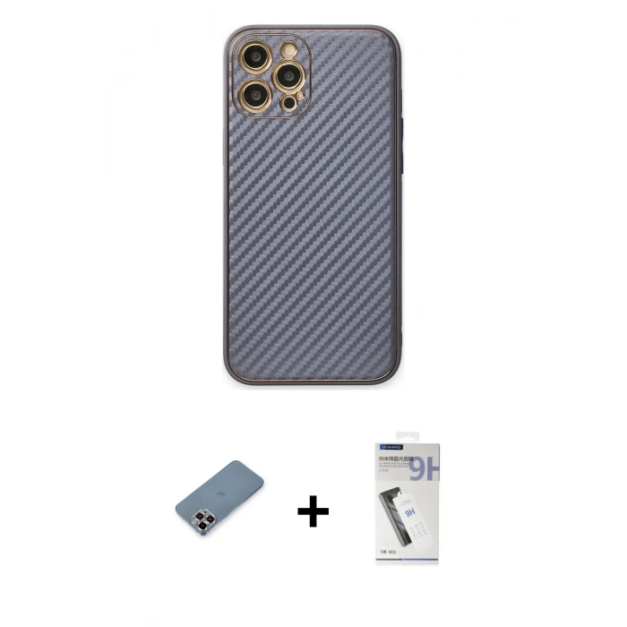 MARSİLYAN™- iPhone 12 Pro Kılıf Ahenk Işık - Şeffaf Uv Polymer Nano Ekran Koruyucu + Metal Kamera Lens Koruma Cam - MR