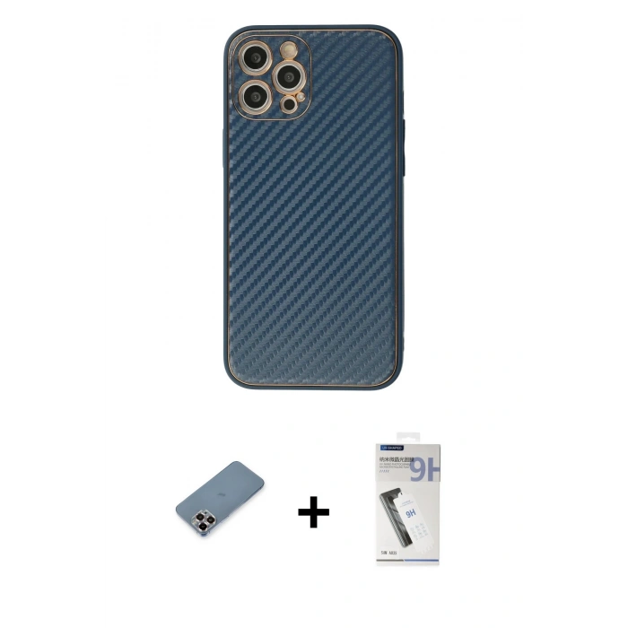 MARSİLYAN™- iPhone 12 Pro Kılıf Ahenk Işık - Şeffaf Uv Polymer Nano Ekran Koruyucu + Metal Kamera Lens Koruma Cam - MR