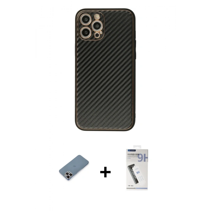 MARSİLYAN™- iPhone 12 Pro Kılıf Ahenk Işık - Şeffaf Uv Polymer Nano Ekran Koruyucu + Metal Kamera Lens Koruma Cam - MR