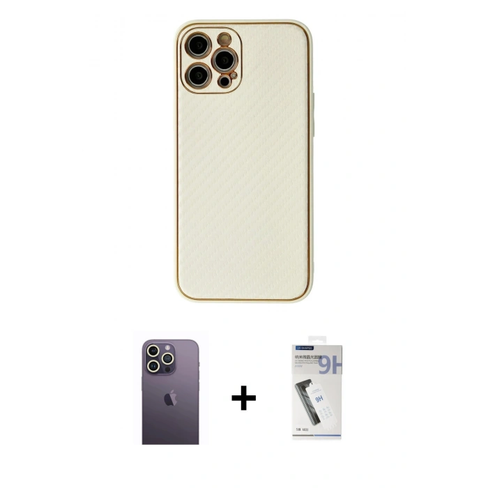MARSİLYAN™- iPhone 12 Pro Kılıf Ahenk Işık - Şeffaf Uv Polymer Nano Ekran Koruyucu + Neon Fosforlu Kamera Lens - BZ