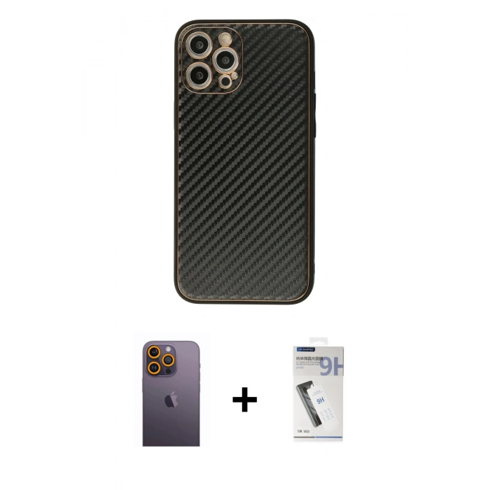 MARSİLYAN™- iPhone 12 Pro Kılıf Ahenk Işık - Şeffaf Uv Polymer Nano Ekran Koruyucu + Neon Fosforlu Kamera Lens - SI