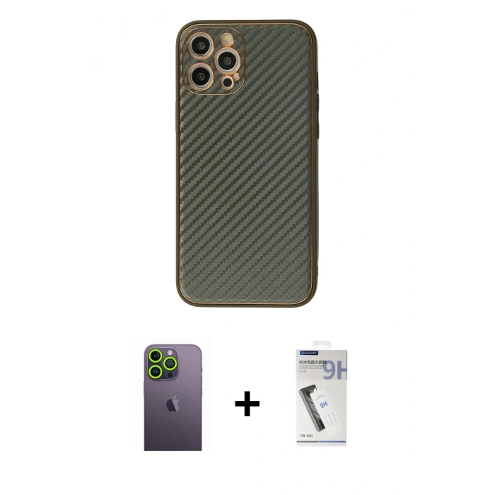 MARSİLYAN™- iPhone 12 Pro Kılıf Ahenk Işık - Şeffaf Uv Polymer Nano Ekran Koruyucu + Neon Fosforlu Kamera Lens - YL