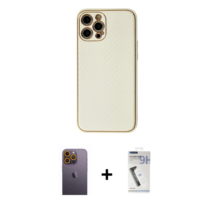 MARSİLYAN™- iPhone 12 Pro Kılıf Ahenk Işık - Şeffaf Uv Polymer Nano Ekran Koruyucu + Neon Fosforlu Kamera Lens - SI