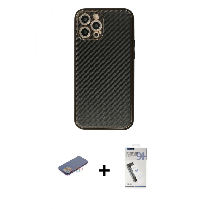 MARSİLYAN™- iPhone 12 Pro Kılıf Ahenk Işık - Şeffaf Uv Polymer Nano Ekran Koruyucu + Renkli Kamera Lens Koruma Cam - PE