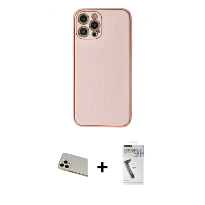MARSİLYAN™- iPhone 12 Pro Kılıf Ahenk Işık - Şeffaf Uv Polymer Nano Ekran Koruyucu + Rainbow Kamera Lens Koruma Cam - GD