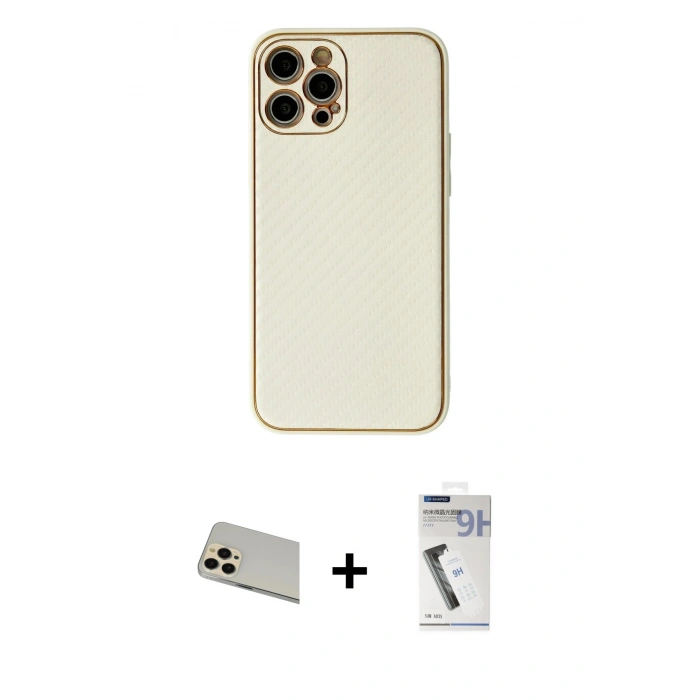 MARSİLYAN™- iPhone 12 Pro Kılıf Ahenk Işık - Şeffaf Uv Polymer Nano Ekran Koruyucu + Rainbow Kamera Lens Koruma Cam - GD