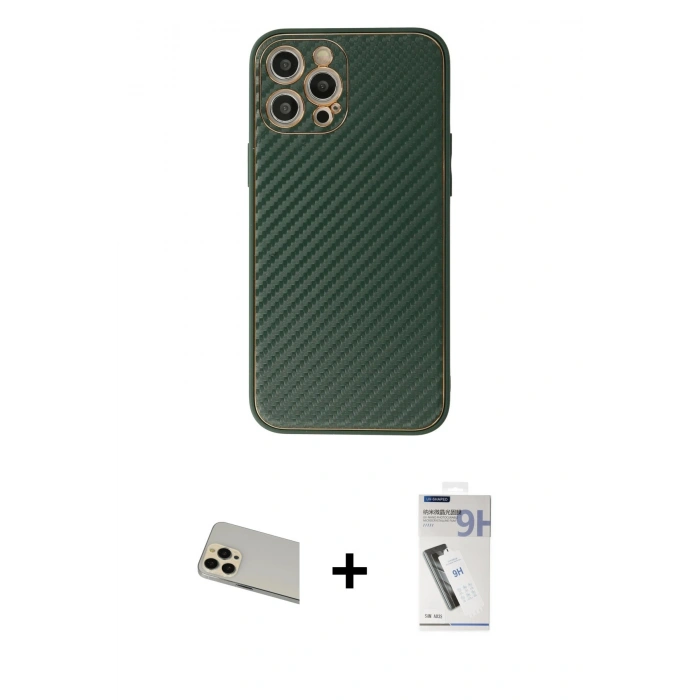 MARSİLYAN™- iPhone 12 Pro Kılıf Ahenk Işık - Şeffaf Uv Polymer Nano Ekran Koruyucu + Rainbow Kamera Lens Koruma Cam - GD