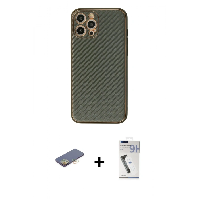 MARSİLYAN™- iPhone 12 Pro Kılıf Ahenk Işık - Şeffaf Uv Polymer Nano Ekran Koruyucu + Renkli Kamera Lens Koruma Cam - SI