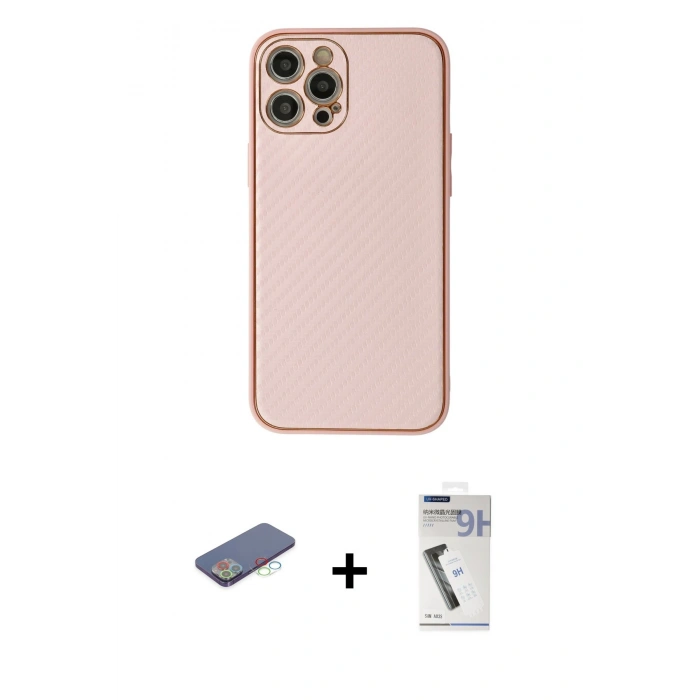 MARSİLYAN™- iPhone 12 Pro Kılıf Ahenk Işık - Şeffaf Uv Polymer Nano Ekran Koruyucu + Renkli Kamera Lens Koruma Cam - MI