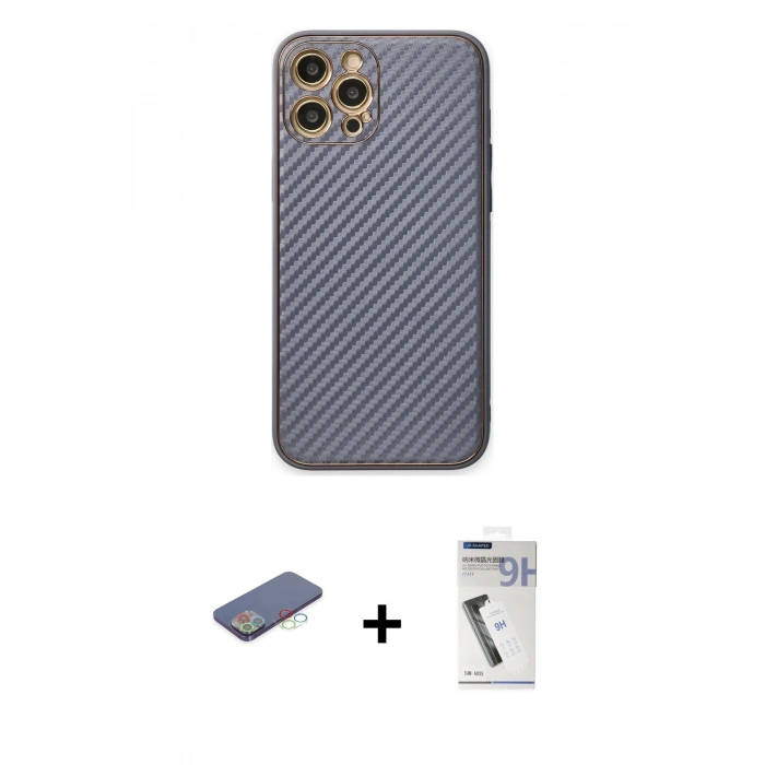 MARSİLYAN™- iPhone 12 Pro Kılıf Ahenk Işık - Şeffaf Uv Polymer Nano Ekran Koruyucu + Renkli Kamera Lens Koruma Cam - MI