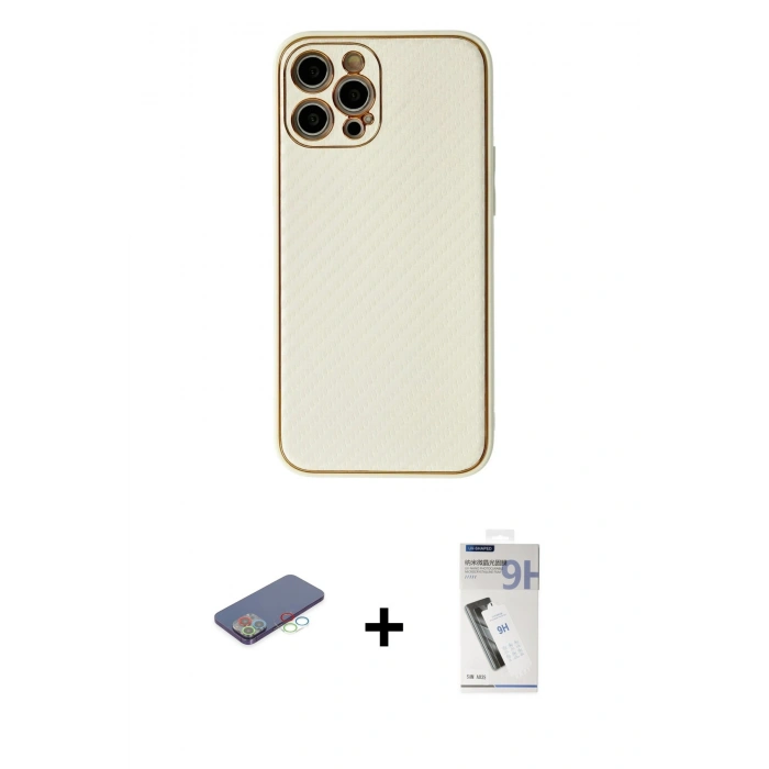 MARSİLYAN™- iPhone 12 Pro Kılıf Ahenk Işık - Şeffaf Uv Polymer Nano Ekran Koruyucu + Renkli Kamera Lens Koruma Cam - MI