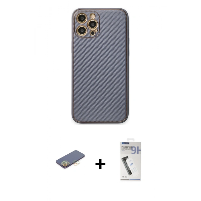 MARSİLYAN™- iPhone 12 Pro Kılıf Ahenk Işık - Şeffaf Uv Polymer Nano Ekran Koruyucu + Renkli Kamera Lens Koruma Cam - SI