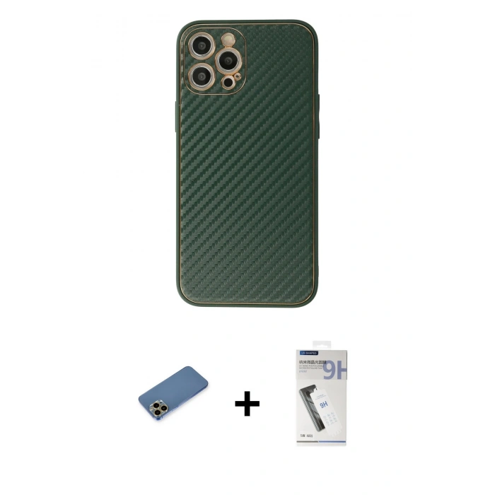 MARSİLYAN™- iPhone 12 Pro Kılıf Ahenk Işık - Şeffaf Uv Polymer Nano Ekran Koruyucu + Shine Kamera Lens Koruma Cam - GD