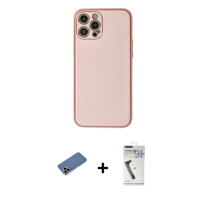 MARSİLYAN™- iPhone 12 Pro Kılıf Ahenk Işık - Şeffaf Uv Polymer Nano Ekran Koruyucu + Shine Kamera Lens Koruma Cam - GD