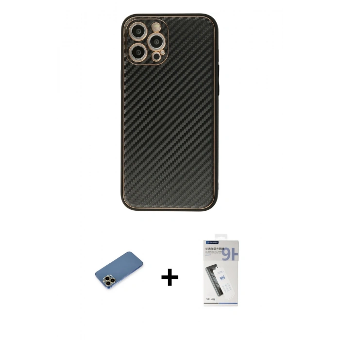 MARSİLYAN™- iPhone 12 Pro Kılıf Ahenk Işık - Şeffaf Uv Polymer Nano Ekran Koruyucu + Shine Kamera Lens Koruma Cam - GD