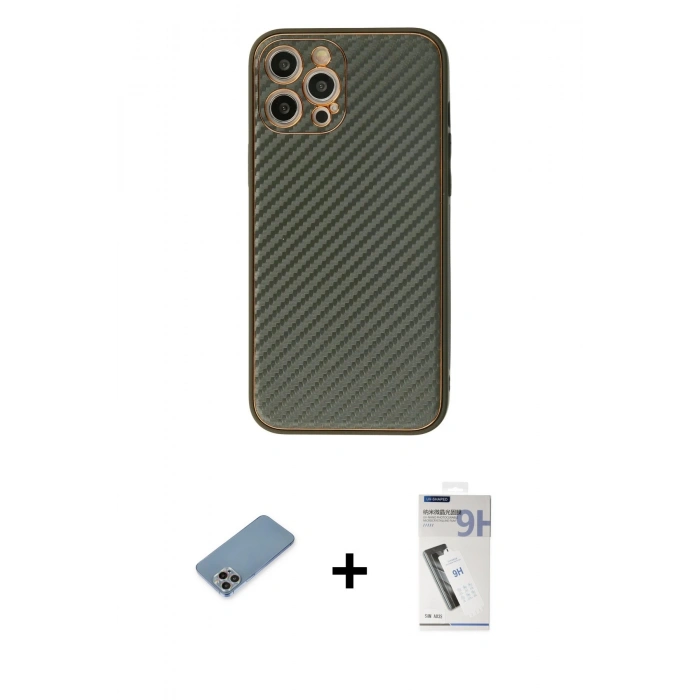 MARSİLYAN™- iPhone 12 Pro Kılıf Ahenk Işık - Şeffaf Uv Polymer Nano Ekran Koruyucu + Shine Kamera Lens Koruma Cam - GI