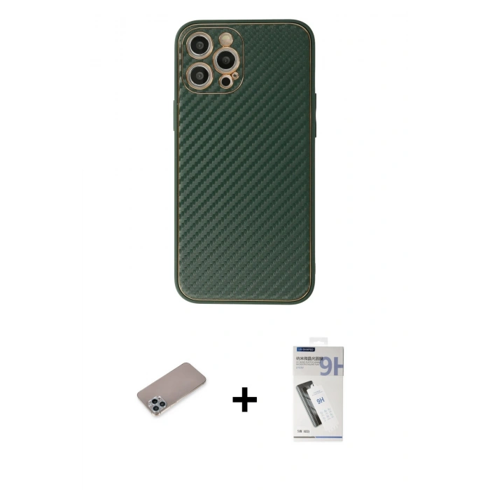 MARSİLYAN™- iPhone 12 Pro Kılıf Ahenk Işık - Şeffaf Uv Polymer Nano Ekran Koruyucu + Shine Kamera Lens Koruma Cam - SABE