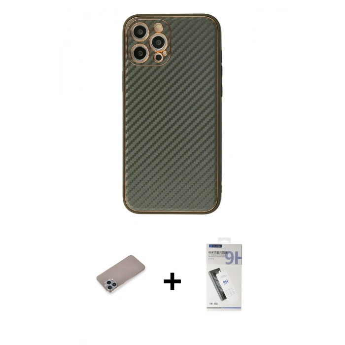 MARSİLYAN™- iPhone 12 Pro Kılıf Ahenk Işık - Şeffaf Uv Polymer Nano Ekran Koruyucu + Shine Kamera Lens Koruma Cam - SABE