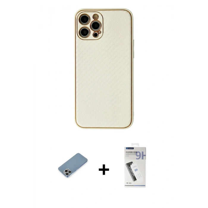 MARSİLYAN™- iPhone 12 Pro Kılıf Ahenk Işık - Şeffaf Uv Polymer Nano Ekran Koruyucu + Shine Kamera Lens Koruma Cam - GI