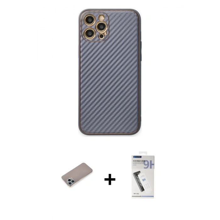 MARSİLYAN™- iPhone 12 Pro Kılıf Ahenk Işık - Şeffaf Uv Polymer Nano Ekran Koruyucu + Shine Kamera Lens Koruma Cam - SABE