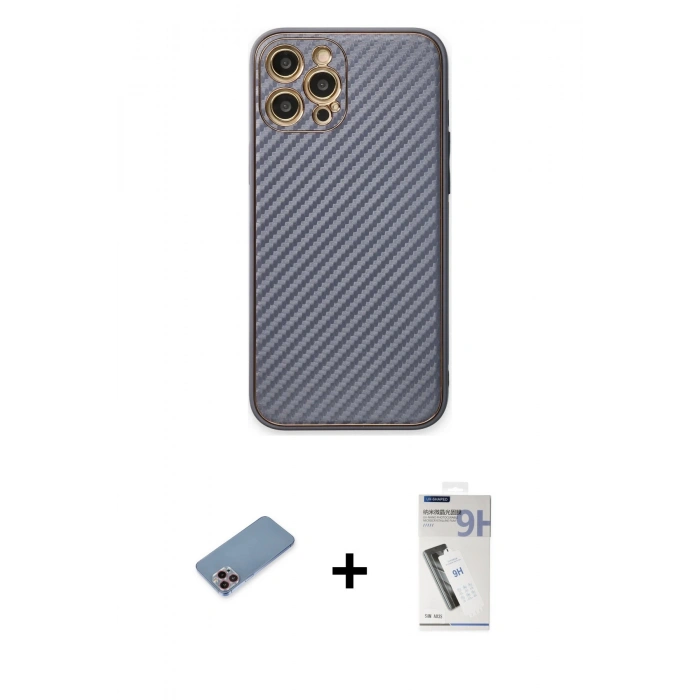 MARSİLYAN™- iPhone 12 Pro Kılıf Ahenk Işık - Şeffaf Uv Polymer Nano Ekran Koruyucu + Shine Kamera Lens Koruma Cam - PE