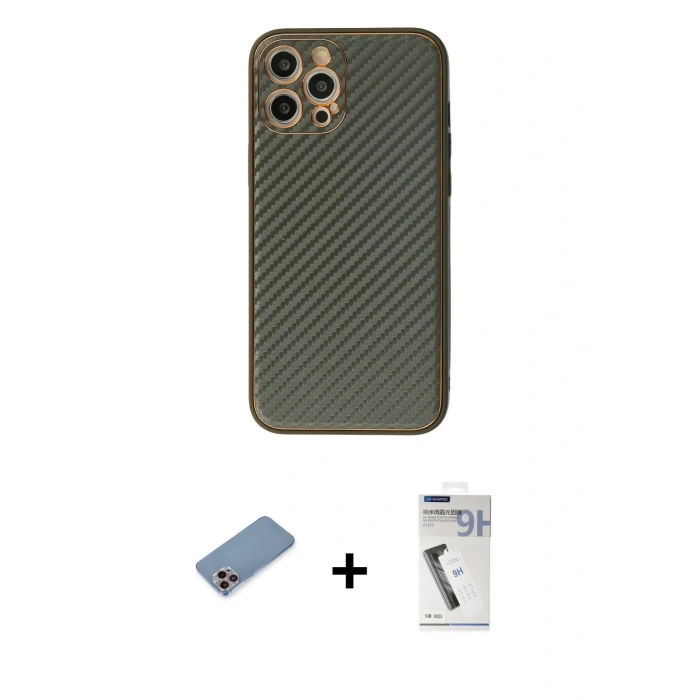 MARSİLYAN™- iPhone 12 Pro Kılıf Ahenk Işık - Şeffaf Uv Polymer Nano Ekran Koruyucu + Shine Kamera Lens Koruma Cam - PE