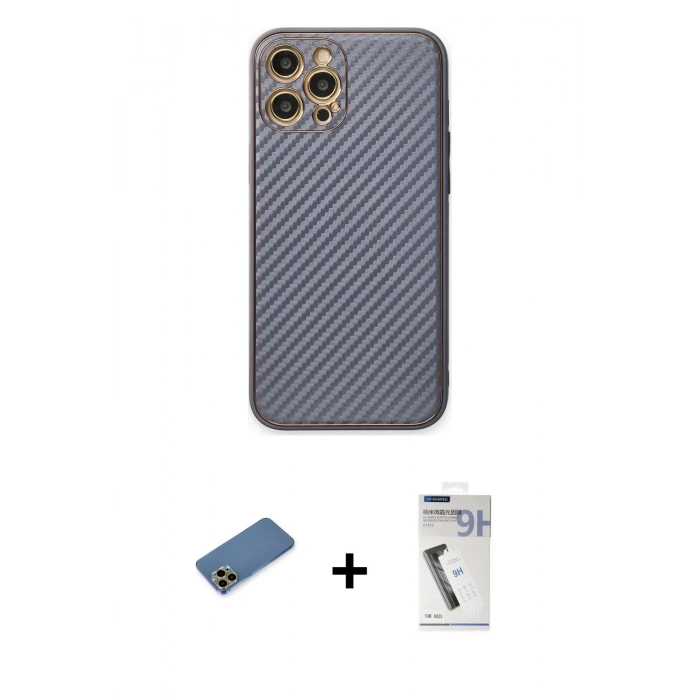 MARSİLYAN™- iPhone 12 Pro Kılıf Ahenk Işık - Şeffaf Uv Polymer Nano Ekran Koruyucu + Shine Kamera Lens Koruma Cam - GD
