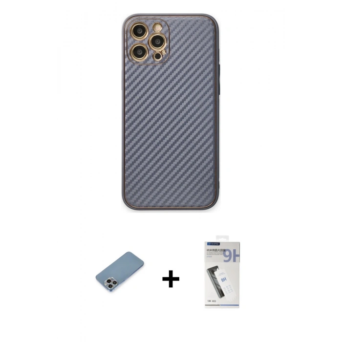 MARSİLYAN™- iPhone 12 Pro Kılıf Ahenk Işık - Şeffaf Uv Polymer Nano Ekran Koruyucu + Shine Kamera Lens Koruma Cam - GI