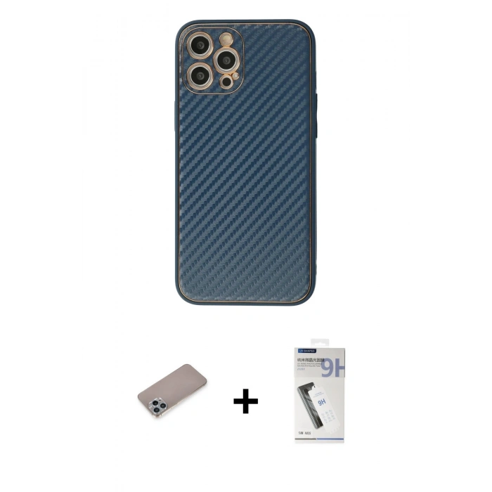 MARSİLYAN™- iPhone 12 Pro Kılıf Ahenk Işık - Şeffaf Uv Polymer Nano Ekran Koruyucu + Shine Kamera Lens Koruma Cam - SABE