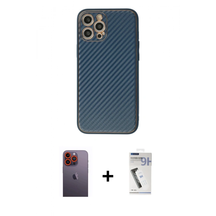MARSİLYAN™- iPhone 12 Pro Kılıf Ahenk Işık - Şeffaf Uv Polymer Nano Ekran Koruyucu + Neon Fosforlu Kamera Lens - TU