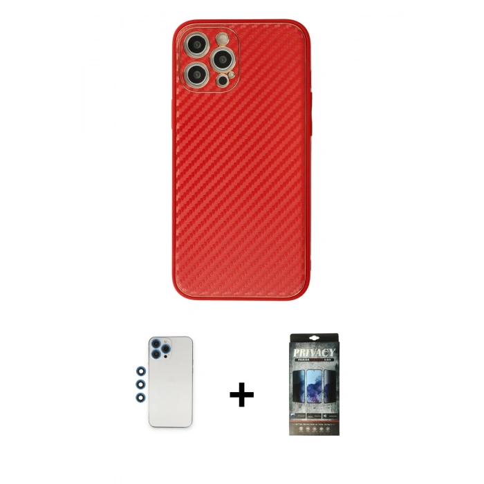 MARSİLYAN™- iPhone 12 Pro Kılıf Ahenk Işık - Siyah 34D Hayalet Izgaralı Cam + Shine Kamera Lens - MI