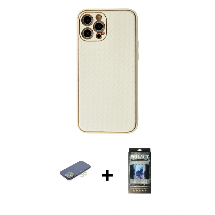 MARSİLYAN™- iPhone 12 Pro Kılıf Ahenk Işık - Siyah 34D Hayalet Izgaralı Cam + Renkli Kamera Lens Koruma Cam - YL