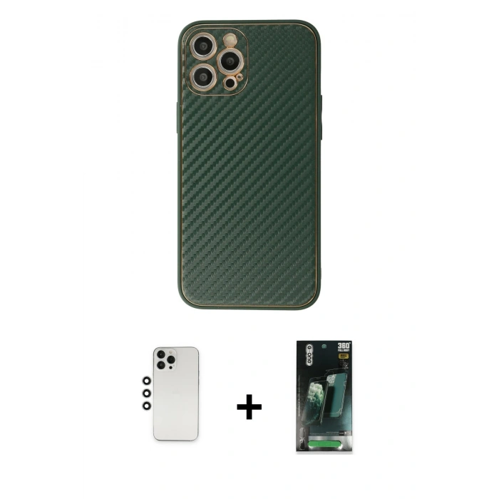 MARSİLYAN™- iPhone 12 Pro Kılıf Ahenk Işık - Siyah 360 Mat Full Body Arka Koruyucu + Shine Kamera Lens - GS