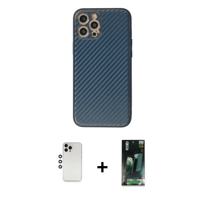 MARSİLYAN™- iPhone 12 Pro Kılıf Ahenk Işık - Siyah 360 Mat Full Body Arka Koruyucu + Shine Kamera Lens - GS