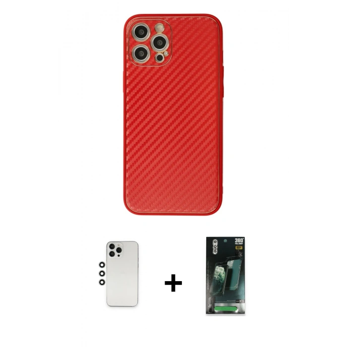MARSİLYAN™- iPhone 12 Pro Kılıf Ahenk Işık - Siyah 360 Mat Full Body Arka Koruyucu + Shine Kamera Lens - GS