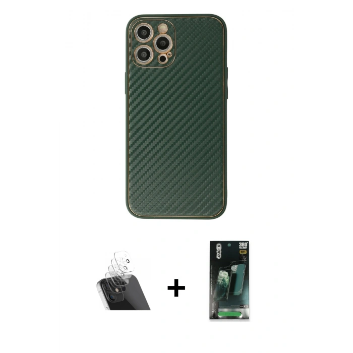 MARSİLYAN™- iPhone 12 Pro Kılıf Ahenk Işık - Siyah 360 Mat Full Body Arka Koruyucu + Kamera Lens Koruma Cam - SF