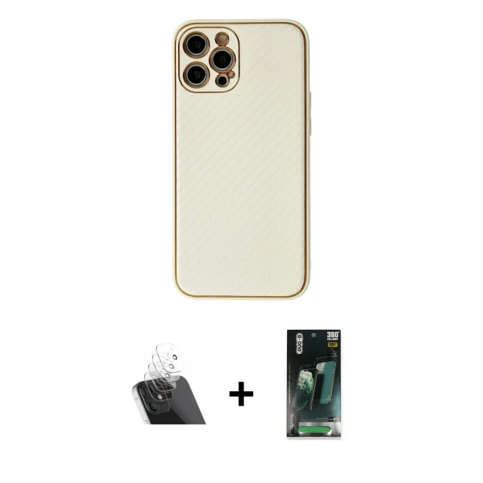 MARSİLYAN™- iPhone 12 Pro Kılıf Ahenk Işık - Siyah 360 Mat Full Body Arka Koruyucu + Kamera Lens Koruma Cam - SF
